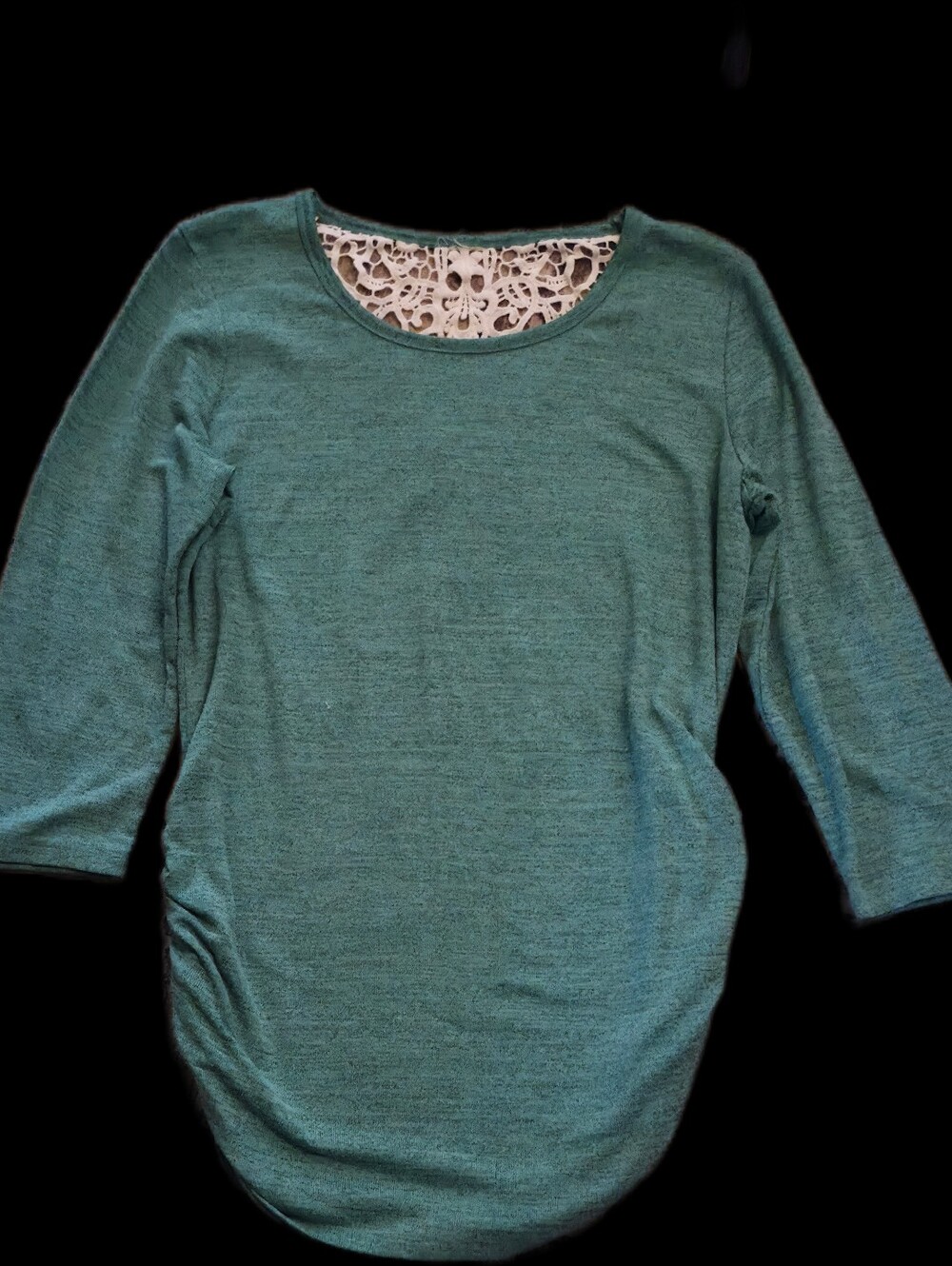 Women's Teal 3/4 Sleeve Top with Lace Back Detail